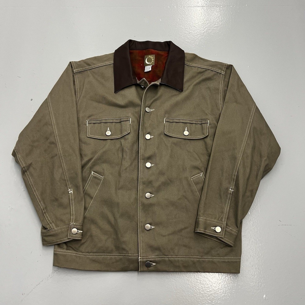 Vintage Marlboro Mens Sun Moon Logo Work Rancher Lined Jacket Leather Sz M Gray
